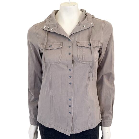 IBEX 100% Organic Cotton Snap Front Hooded Jacket in Light Taupe SZ S - Picture 10 of 10